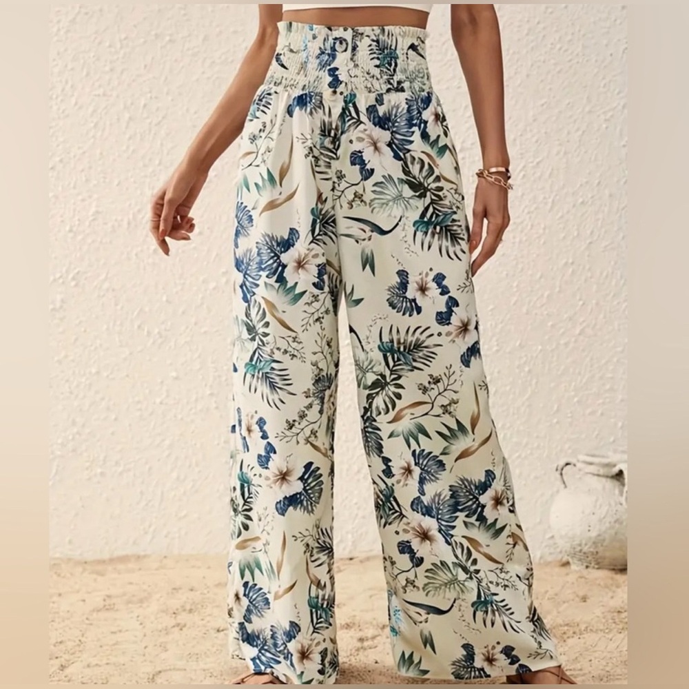 Tropical Breeze Wide-Leg Palazzo Pants – Boho Floral Print